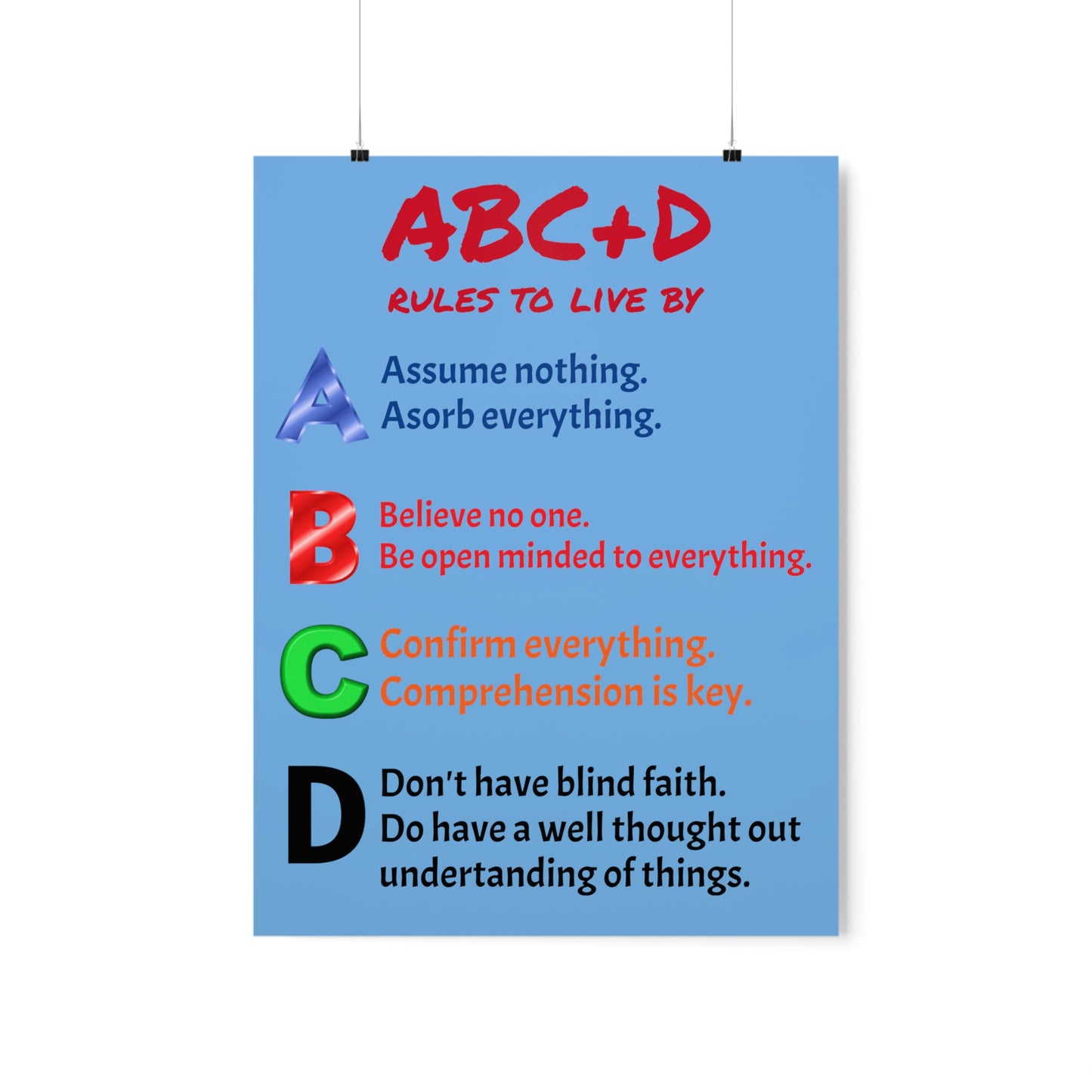 *NEW* Premium Matte Vertical Poster Art - ABC+D rules to live by