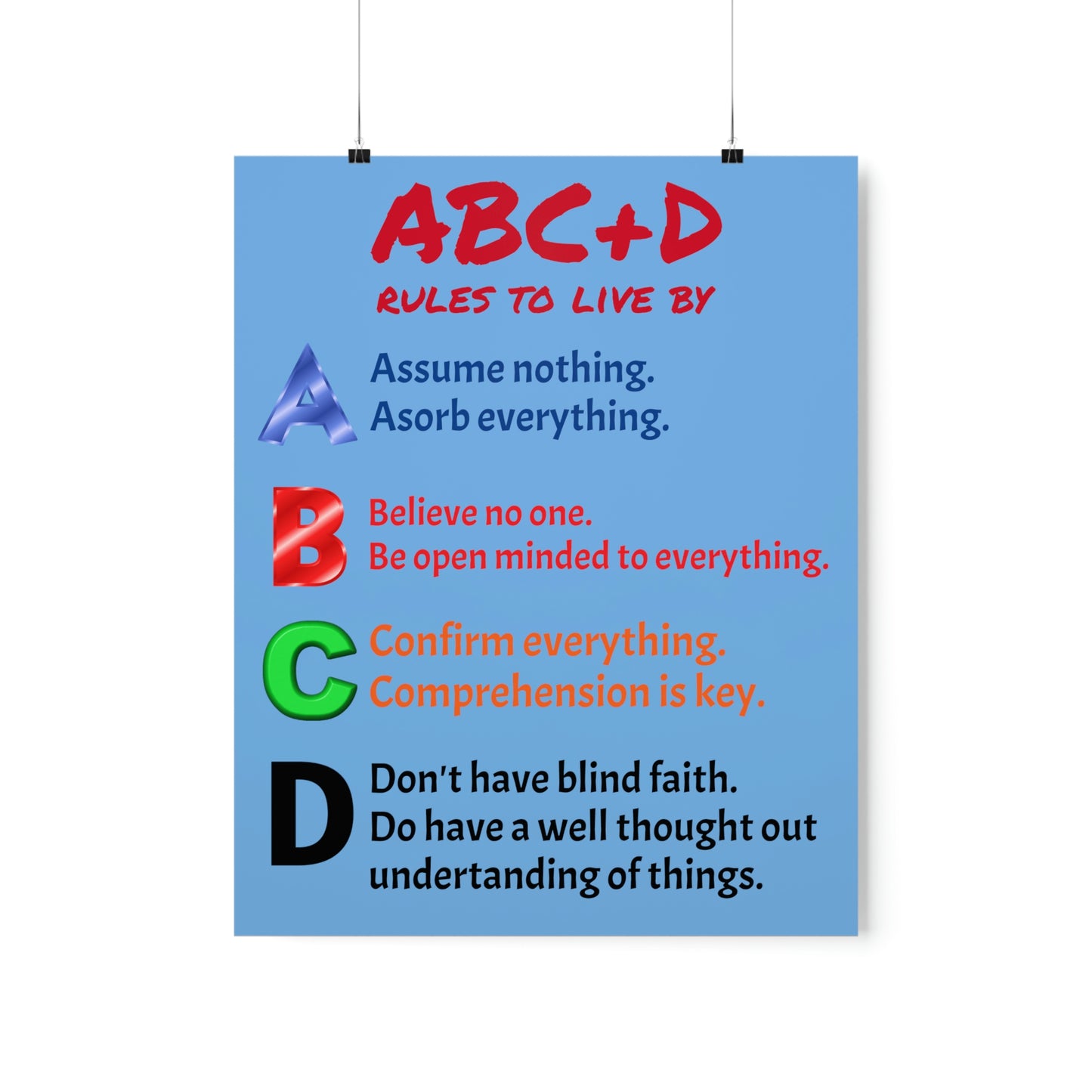 *NEW* Premium Matte Vertical Poster Art - ABC+D rules to live by