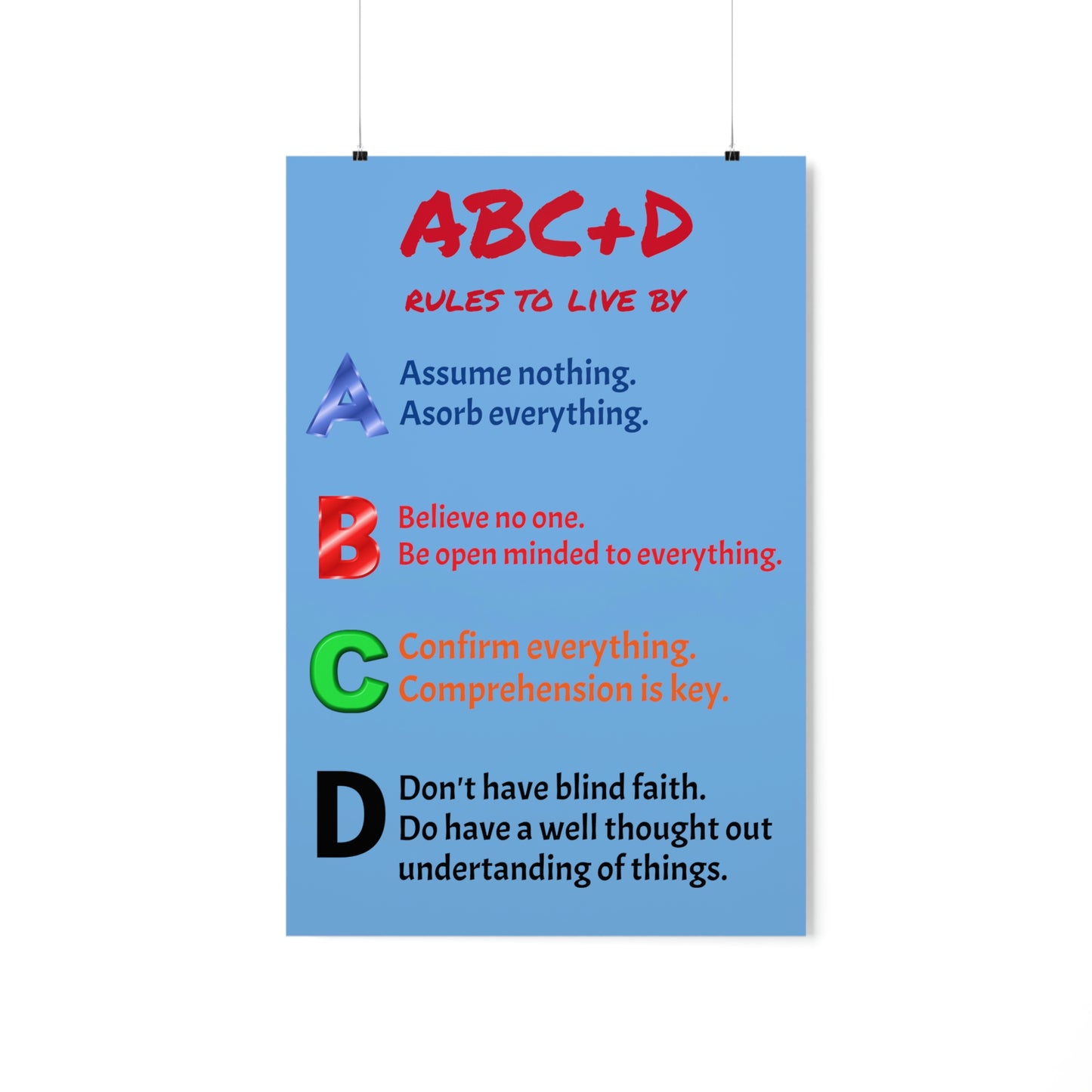 *NEW* Premium Matte Vertical Poster Art - ABC+D rules to live by