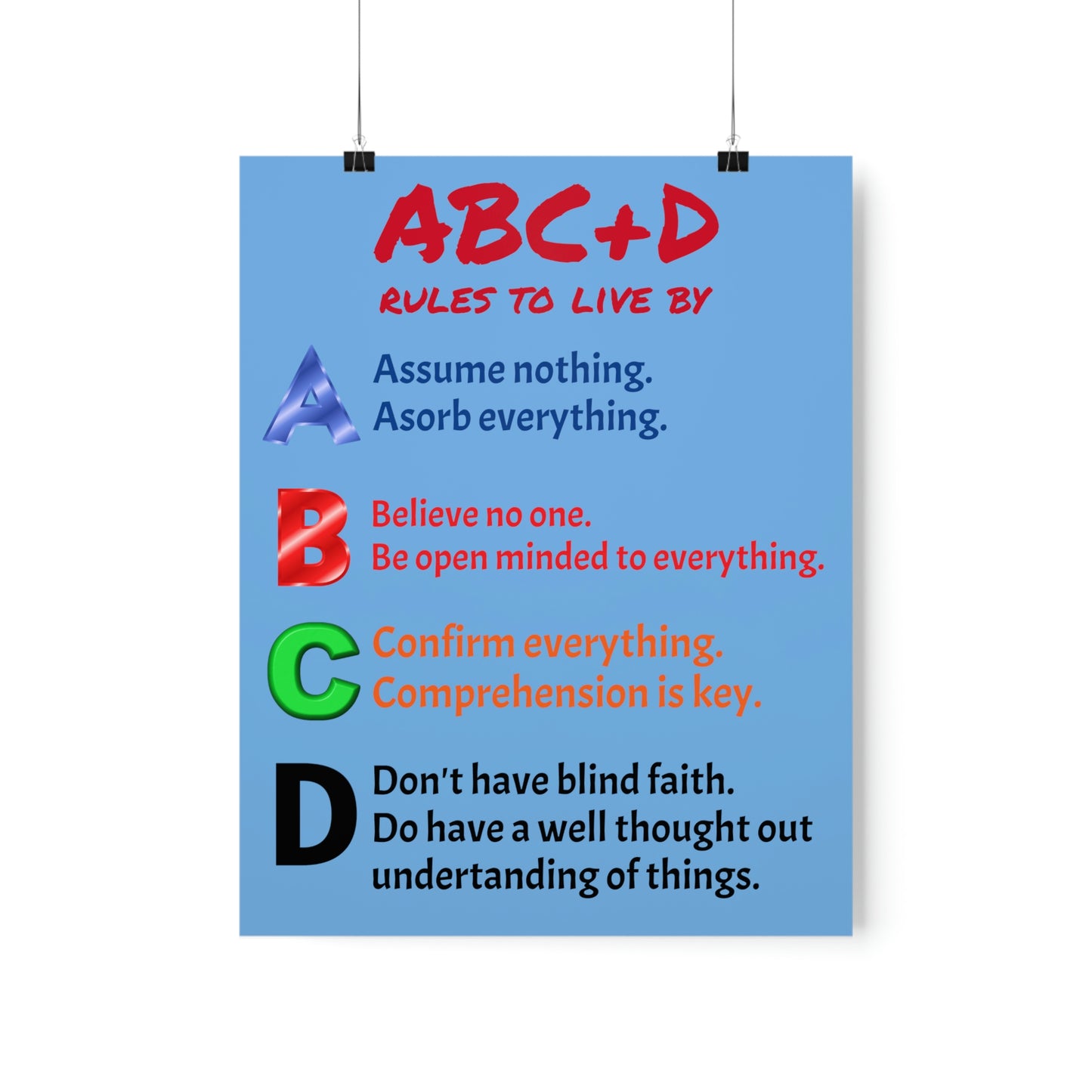 *NEW* Premium Matte Vertical Poster Art - ABC+D rules to live by