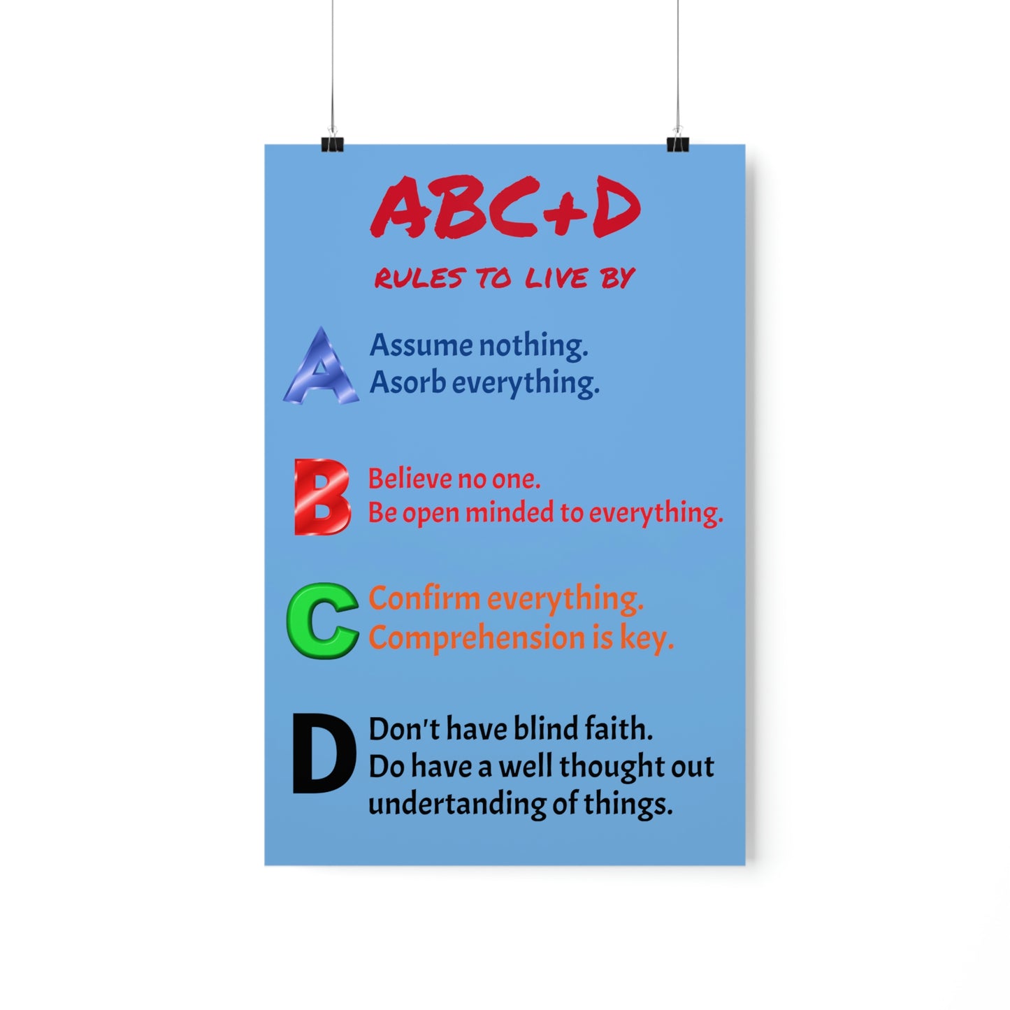 *NEW* Premium Matte Vertical Poster Art - ABC+D rules to live by