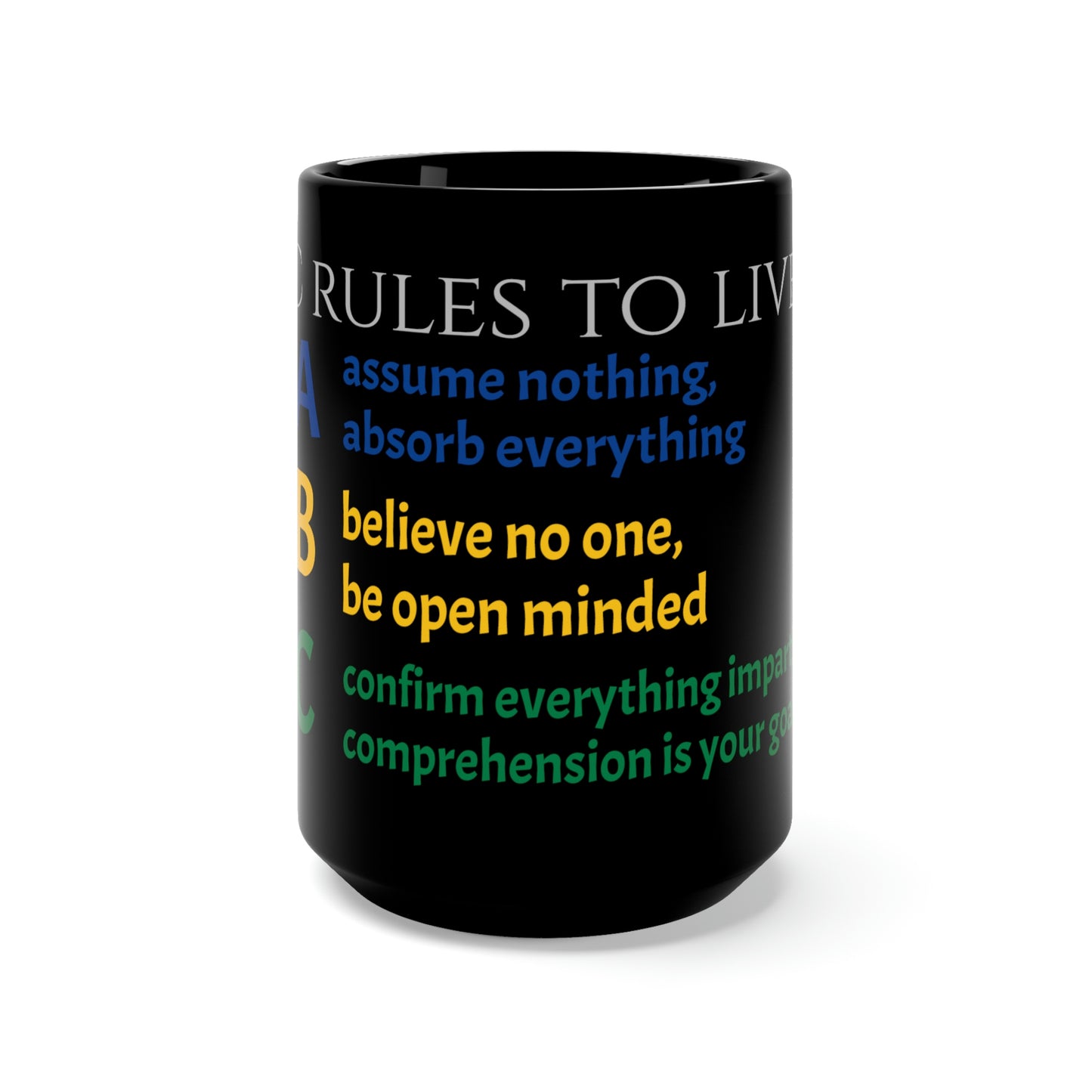 Black 15oz Mug - The ABC rules to live by